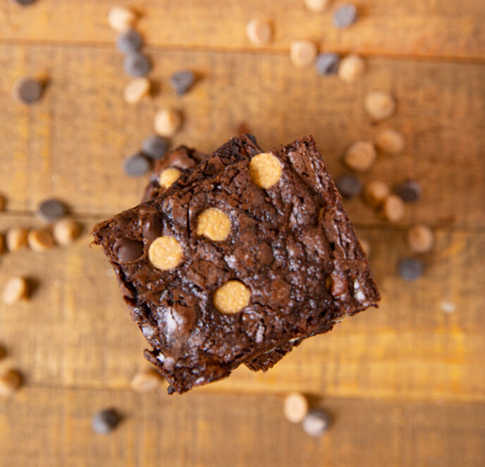 Peanut Butter Chocolate Chip Brownies top-down view