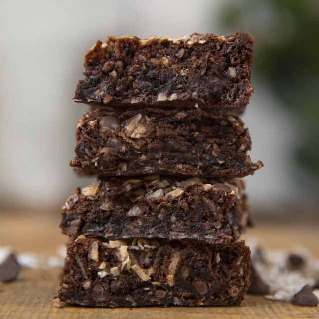 Coconut Brownies in stack