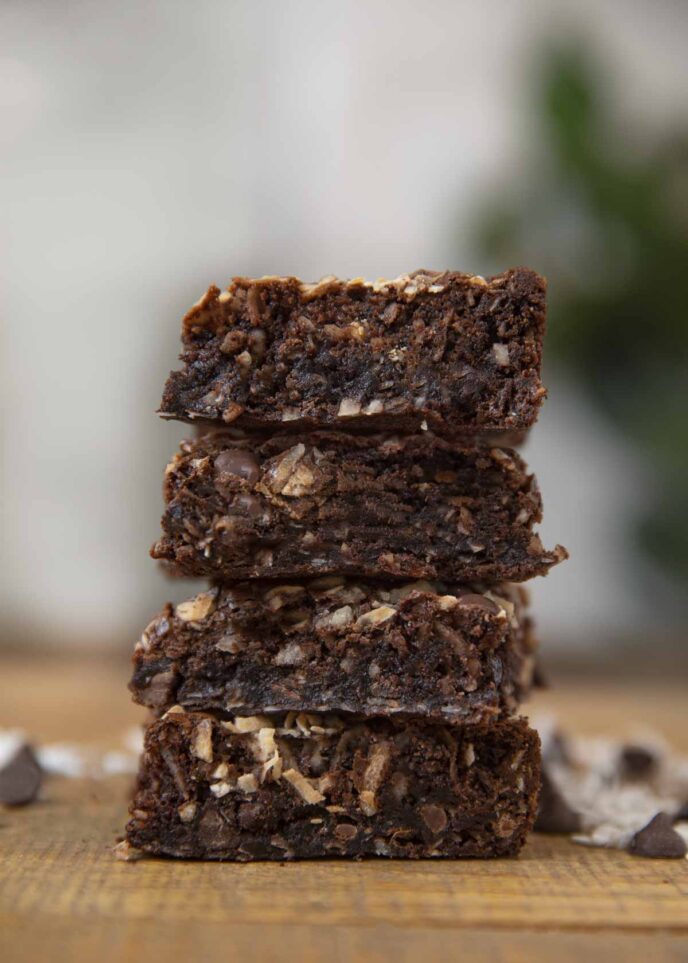 Stack of coconut brownies