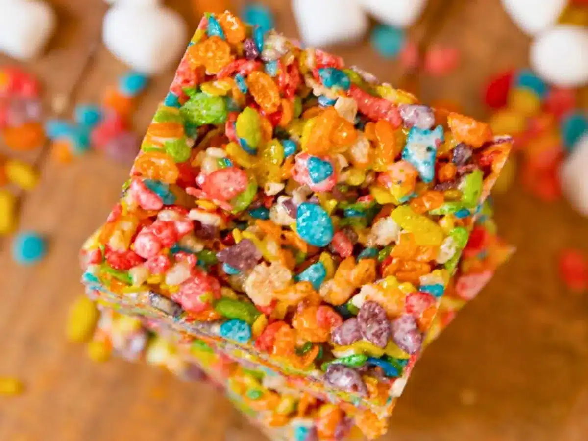 Stack of rainbow bars from above
