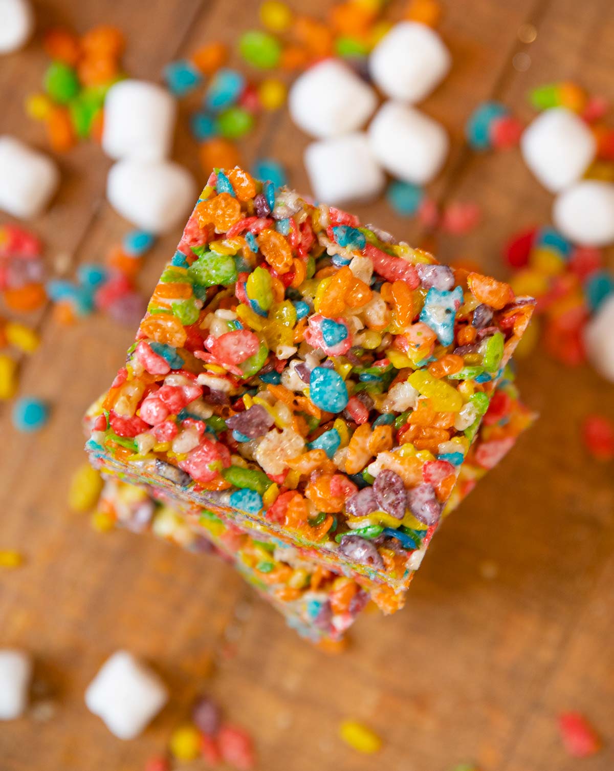 Rainbow Fruit Cereal Treats top-down view