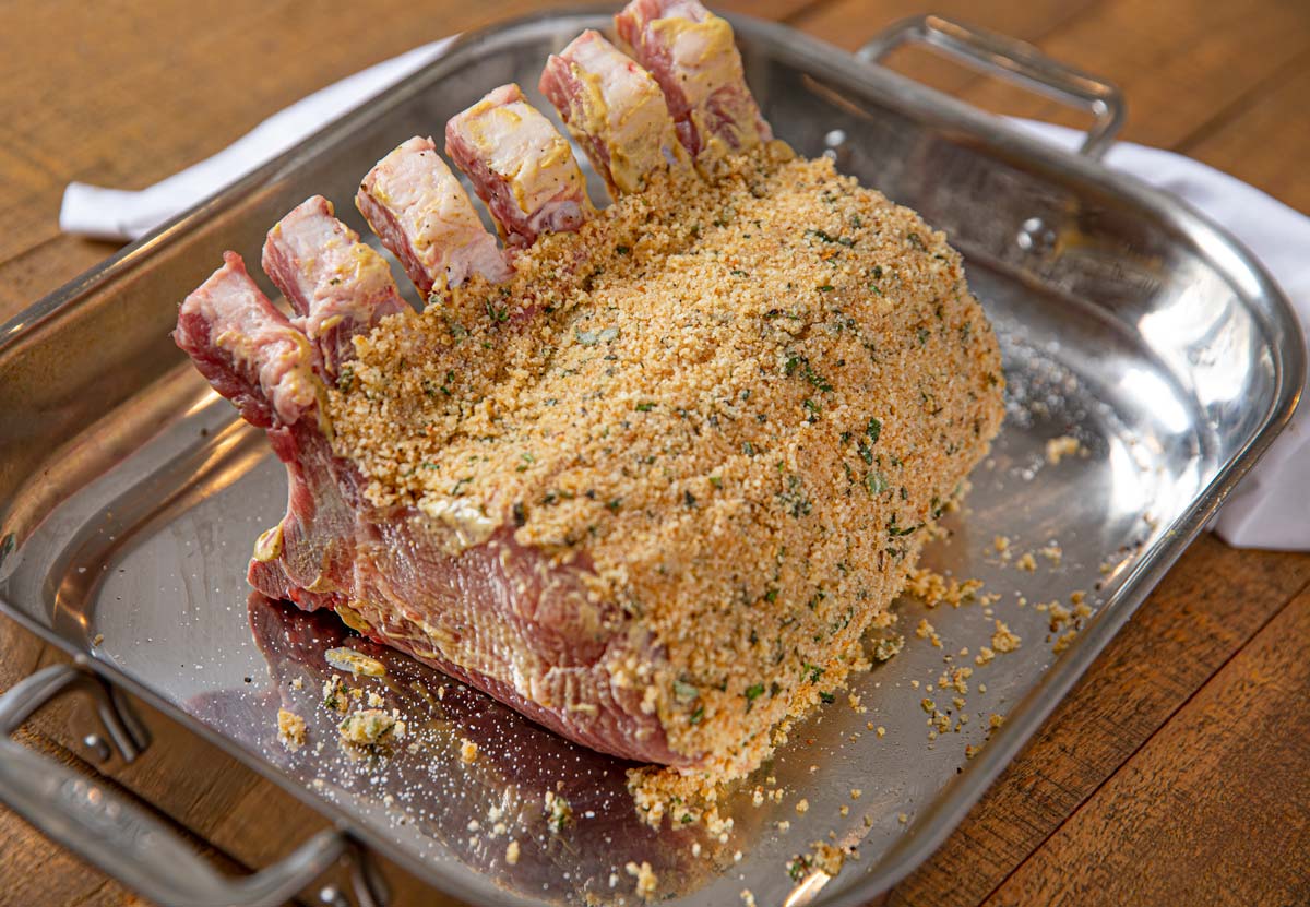 Herb Crusted Pork Rib Roast prepped to cook