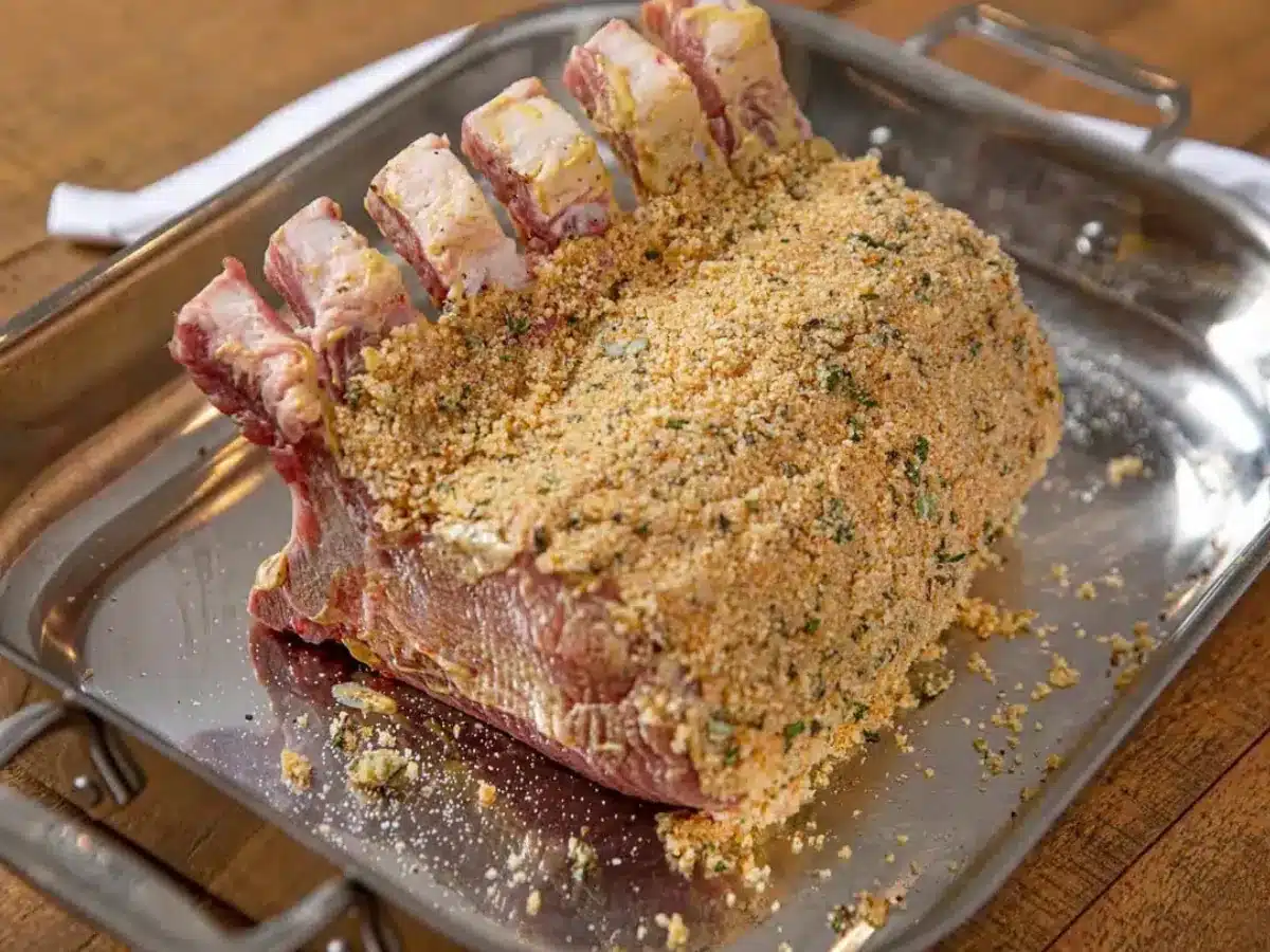 Pork on baking tray ready to bake