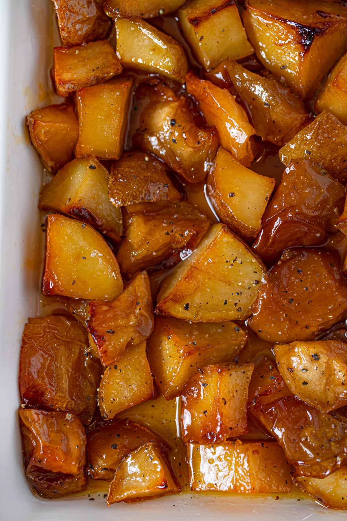 Honey Roasted Apples and Potatoes in baking dish