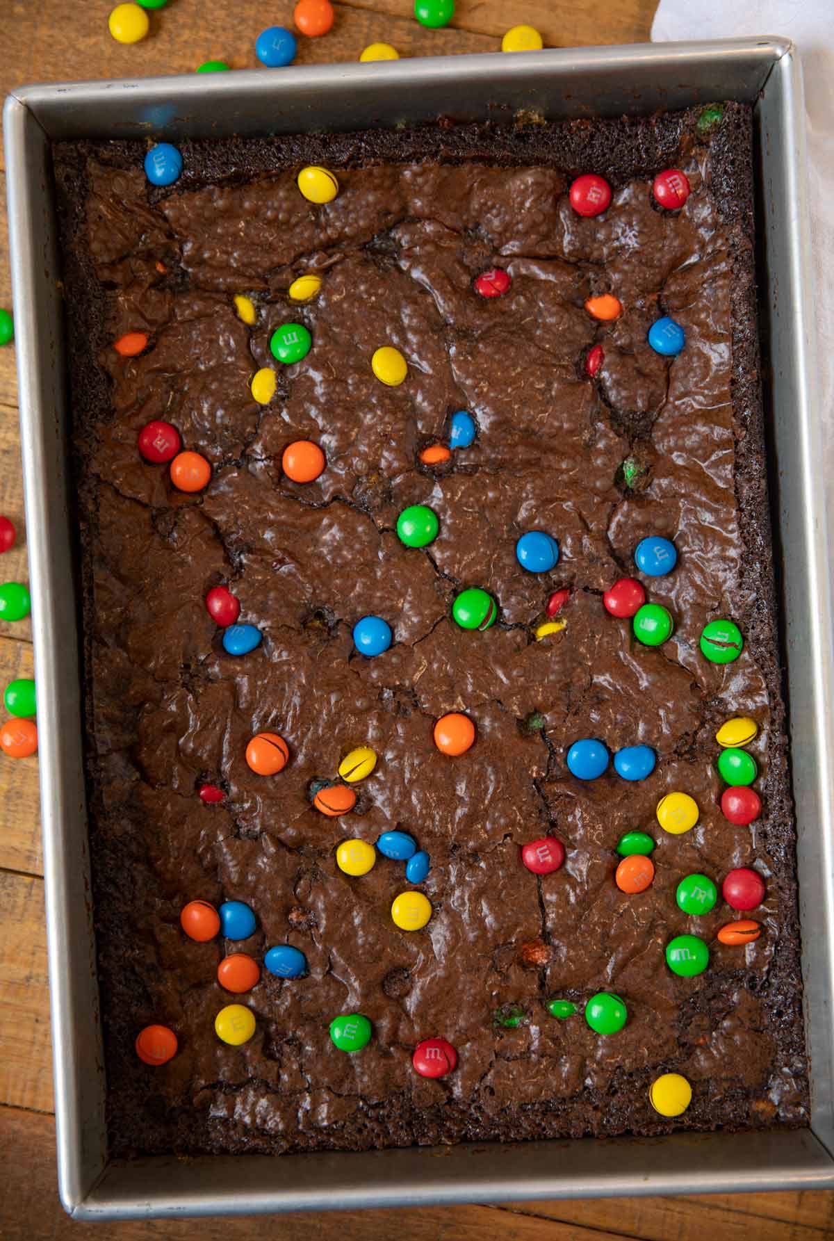 M&M Brownies in baking pan