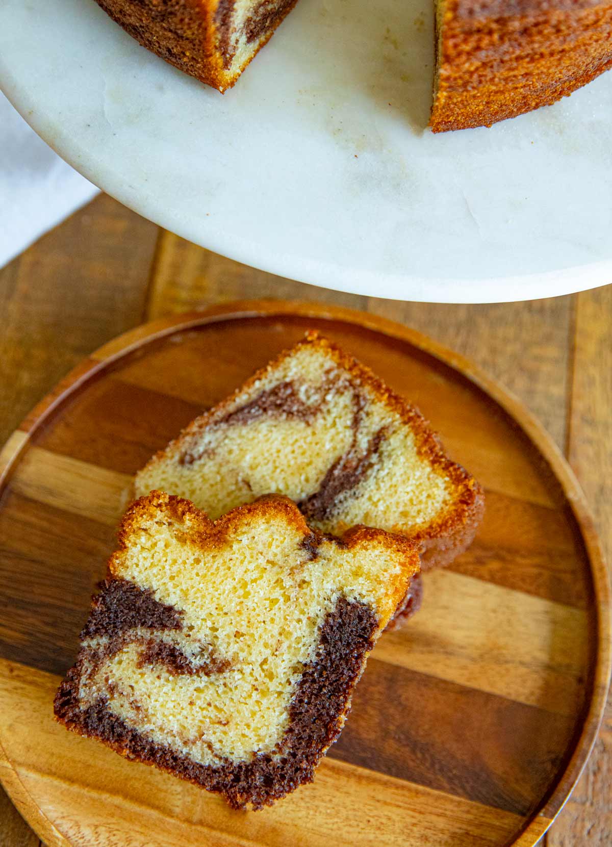 Marble Bundt Cake slices on plate