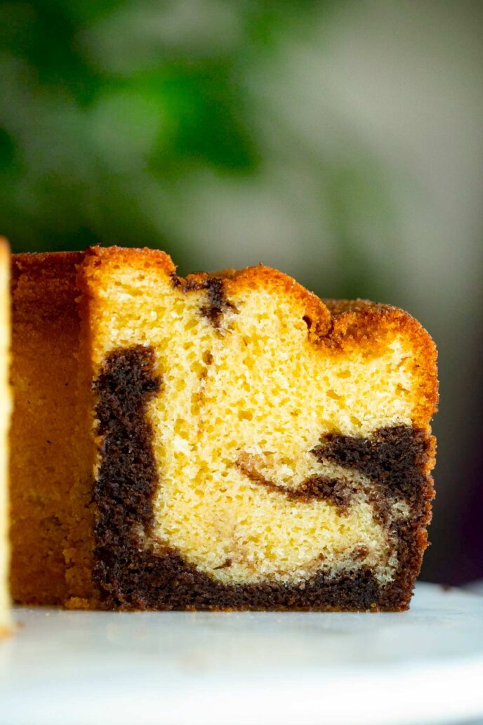 Sliced Marble Bundt Cake