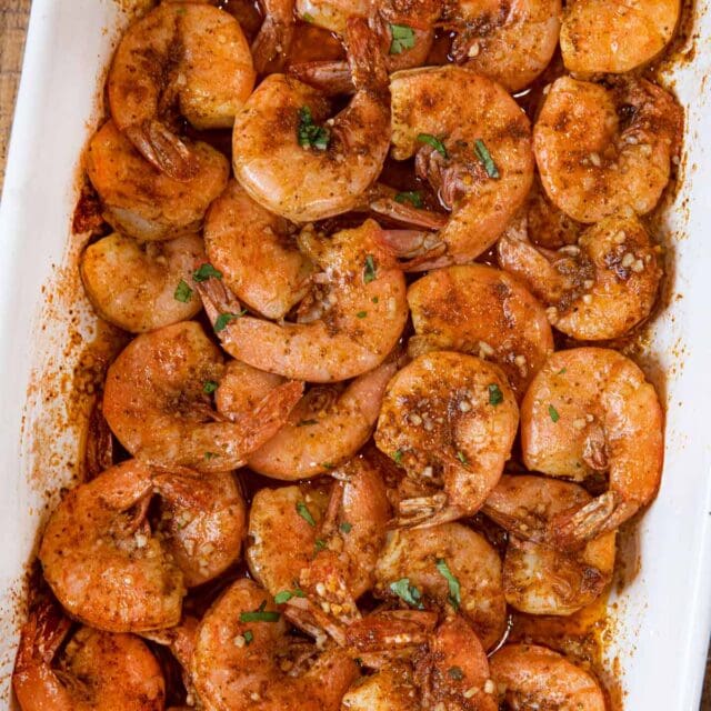 Old Bay Roasted Shrimp in baking dish