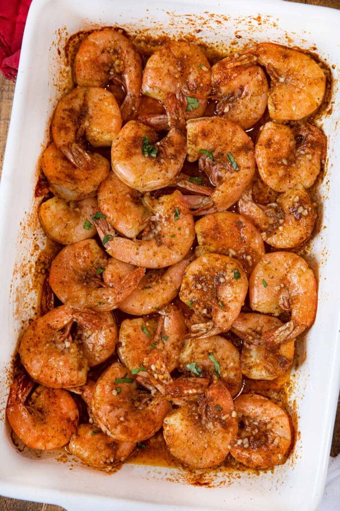 Old Bay Roasted Shrimp in baking dish