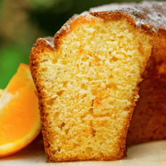 Cross section of cake with orange slice