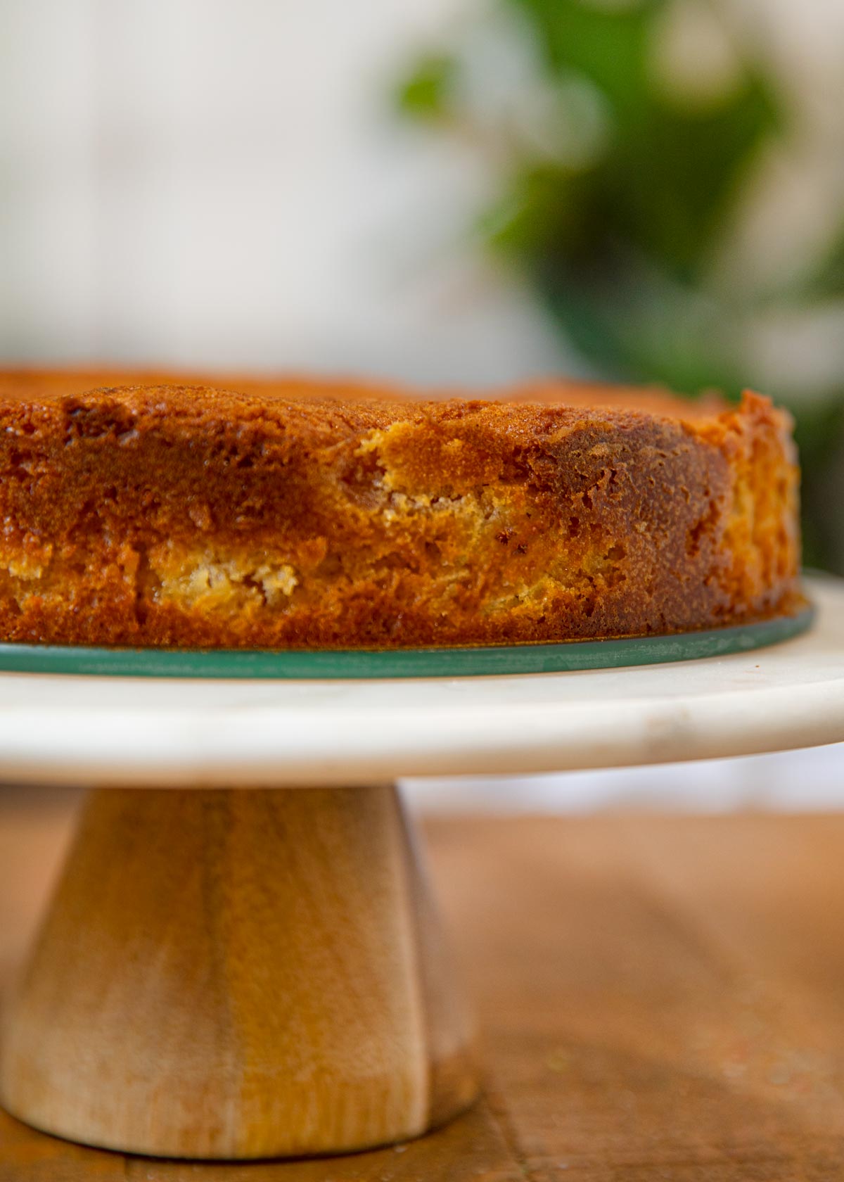 Peach Cake uncut on cake stand