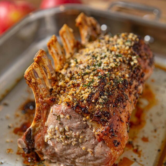 Roasted bone-in Pork in Roasting Pan