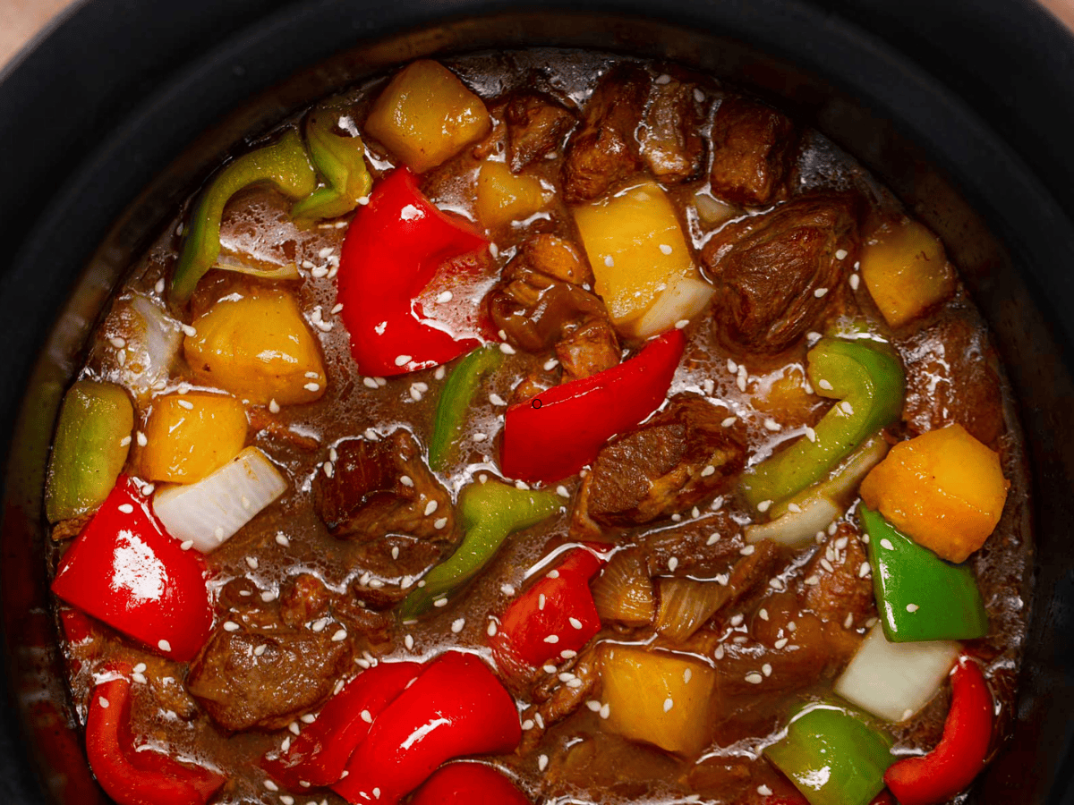 ingredients inside a crock pot inset