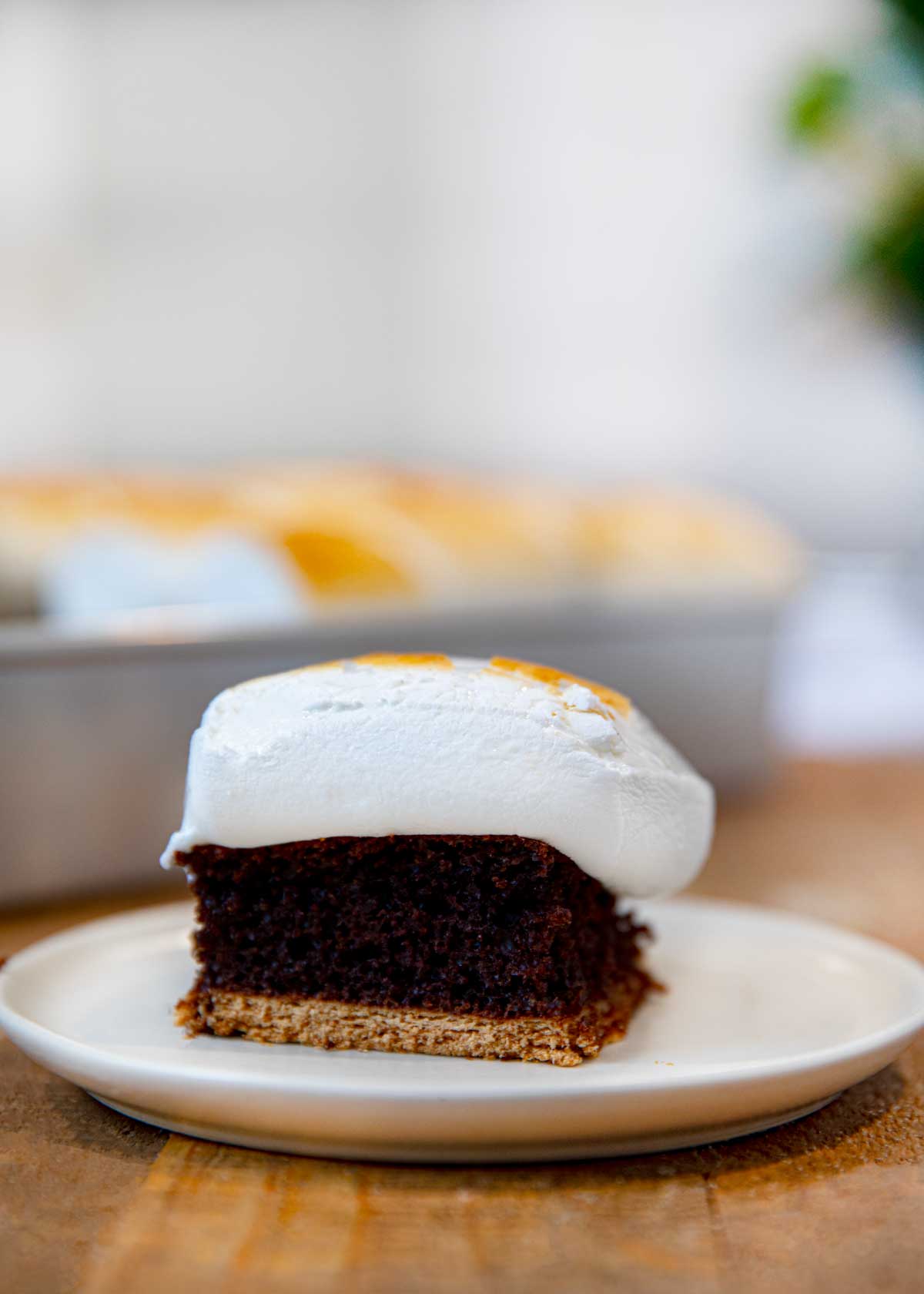 Smores Sheet Cake slice on plate