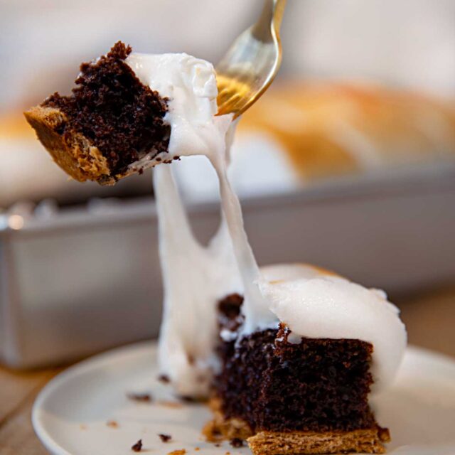 S'mores Sheet Cake slice with fork