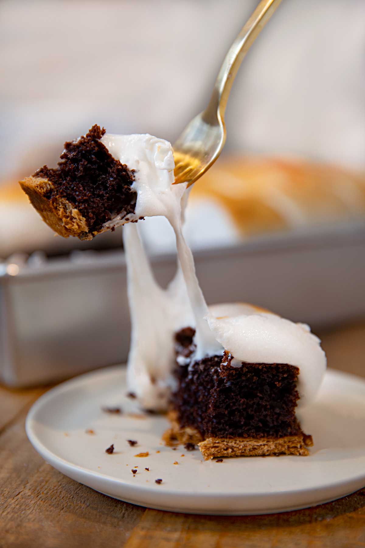 S'mores Sheet Cake slice with fork