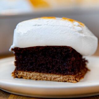 S'mores Sheet Cake slice on plate