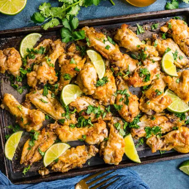 Aerial view of Thai Chicken Wings on baking sheet
