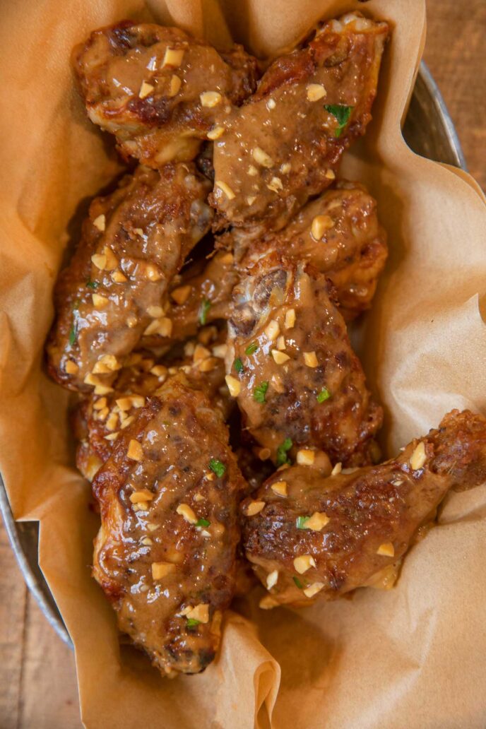 Thai Peanut Chicken Wings with crushed peanuts