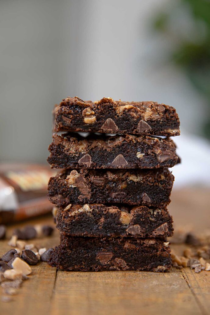 Toffee Chip Brownies in a stack