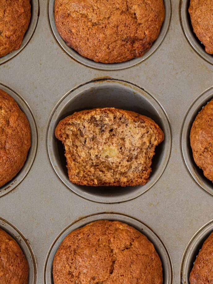 Banana Muffin half in muffin tin