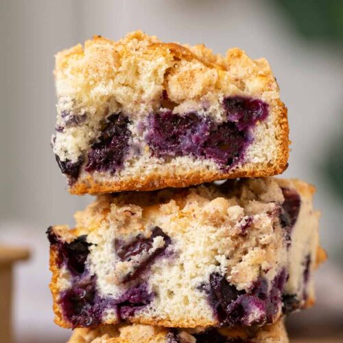 Slices of stacked Blueberry Buckle