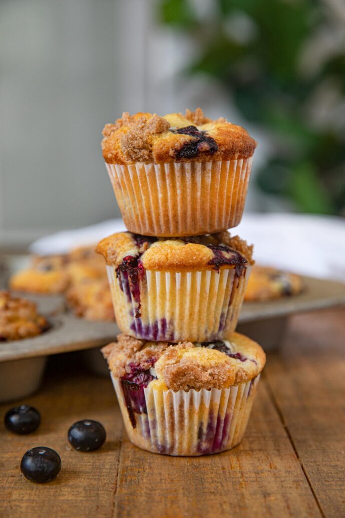 Stack of Blueberry Crumb Muffins