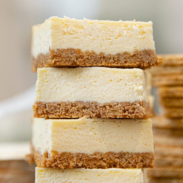 Cheesecake squares in a stack