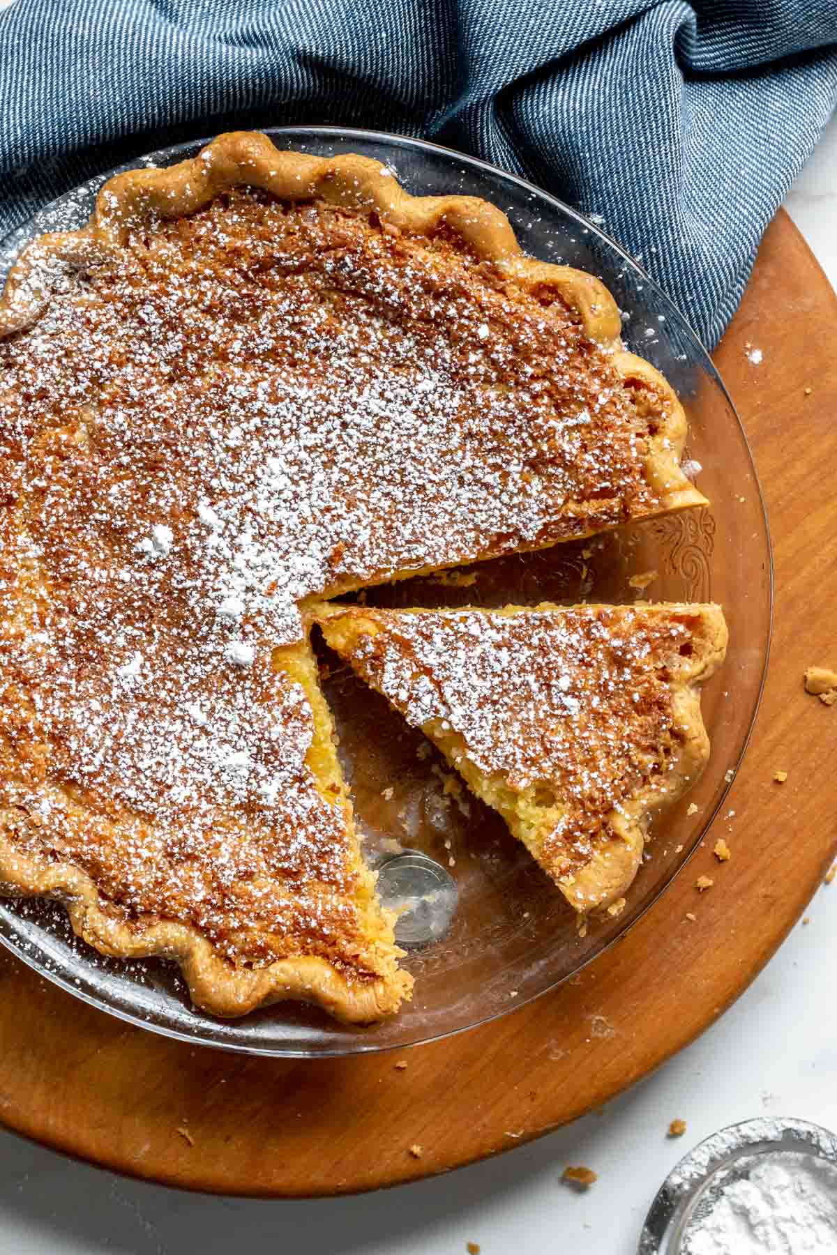 Baked Chess Pie with Slice Cut out and Emphasized 