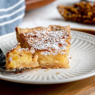 Chess Pie Slice on Plate with Small Portion on Fork
