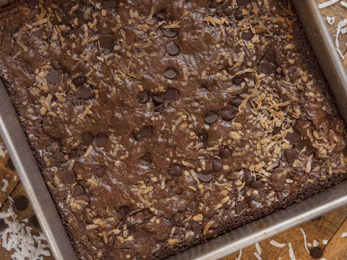 Pan of baked ingredients in baking pan