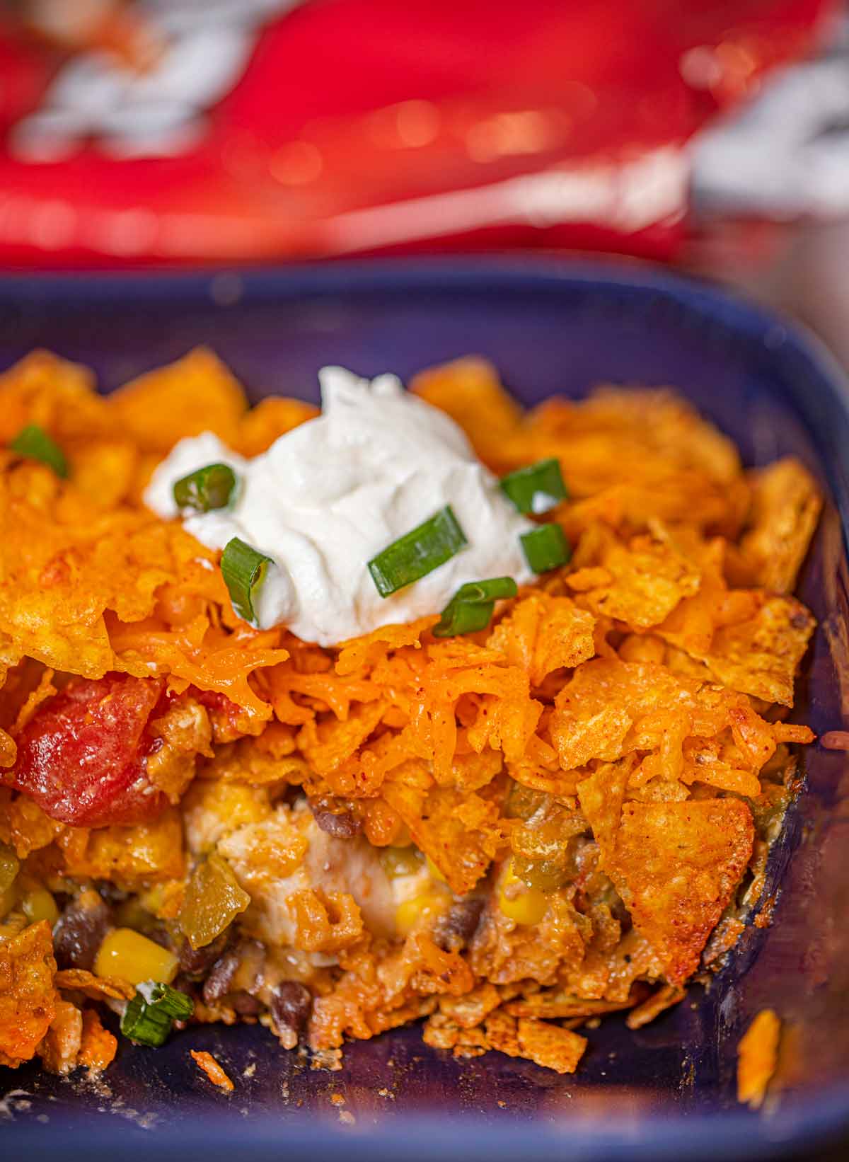 Doritos Chicken Casserole in baking dish