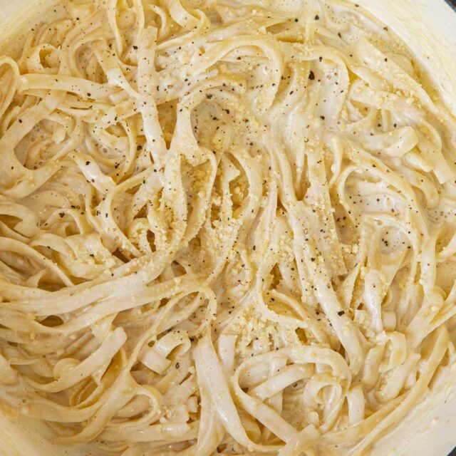 White Sauce on pasta in pot