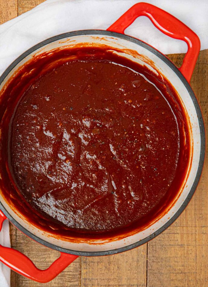 Homemade BBQ Sauce in red dutch oven