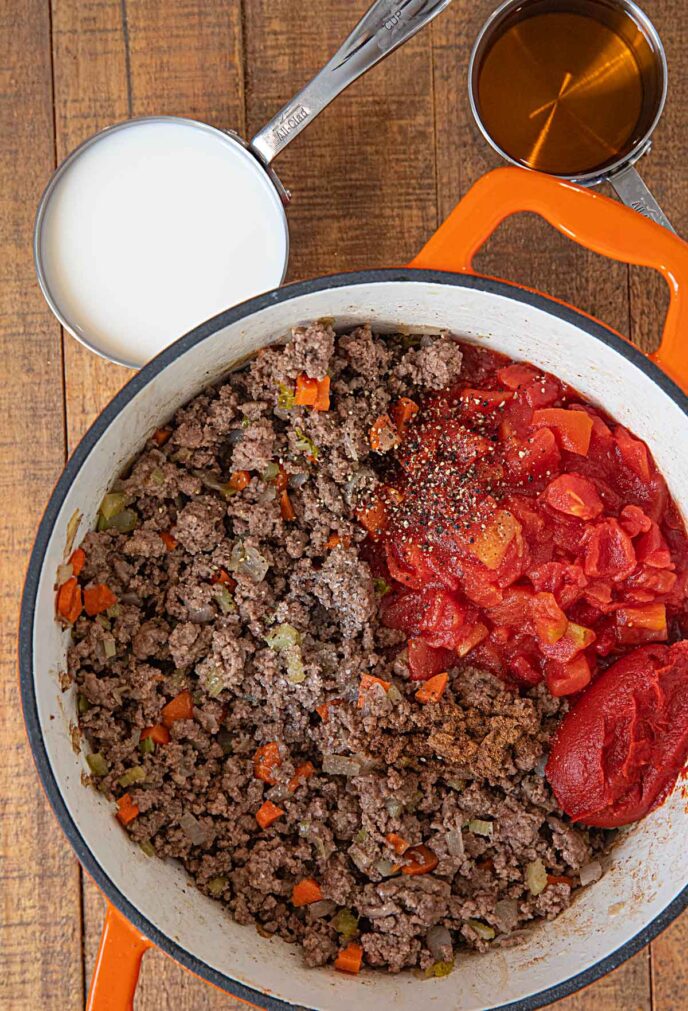 Homemade Bolognese Ingredients in pot