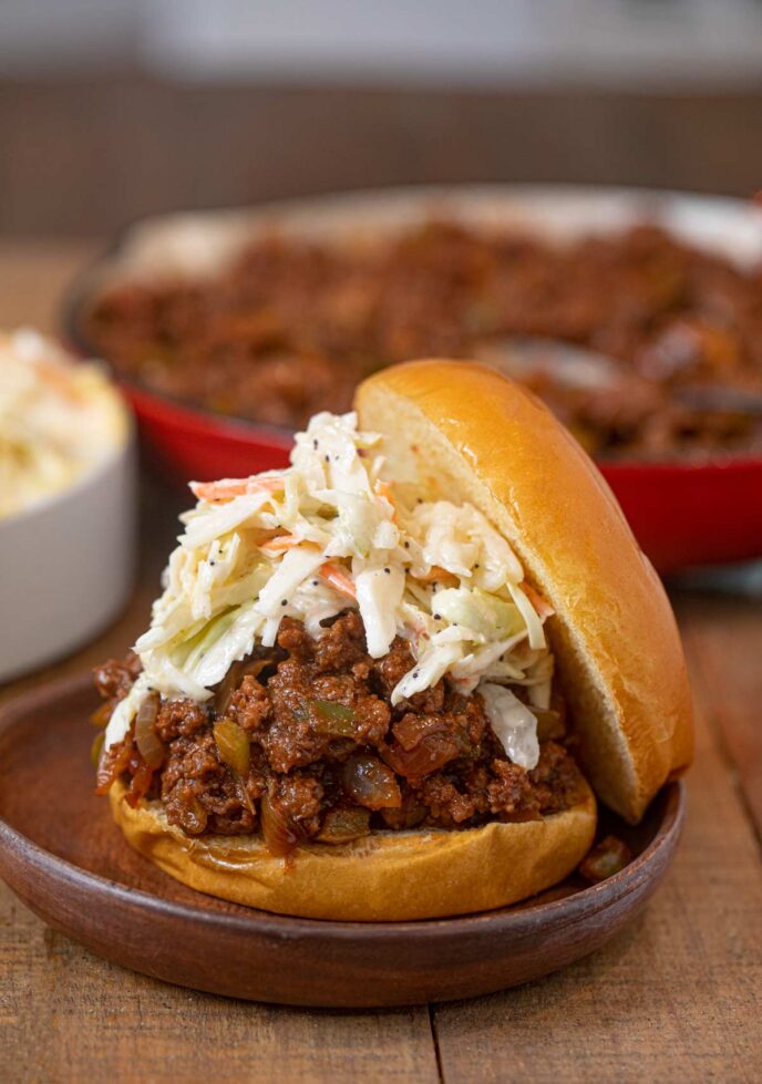 Sweet Coleslaw on Memphis BBQ Sloppy Joes