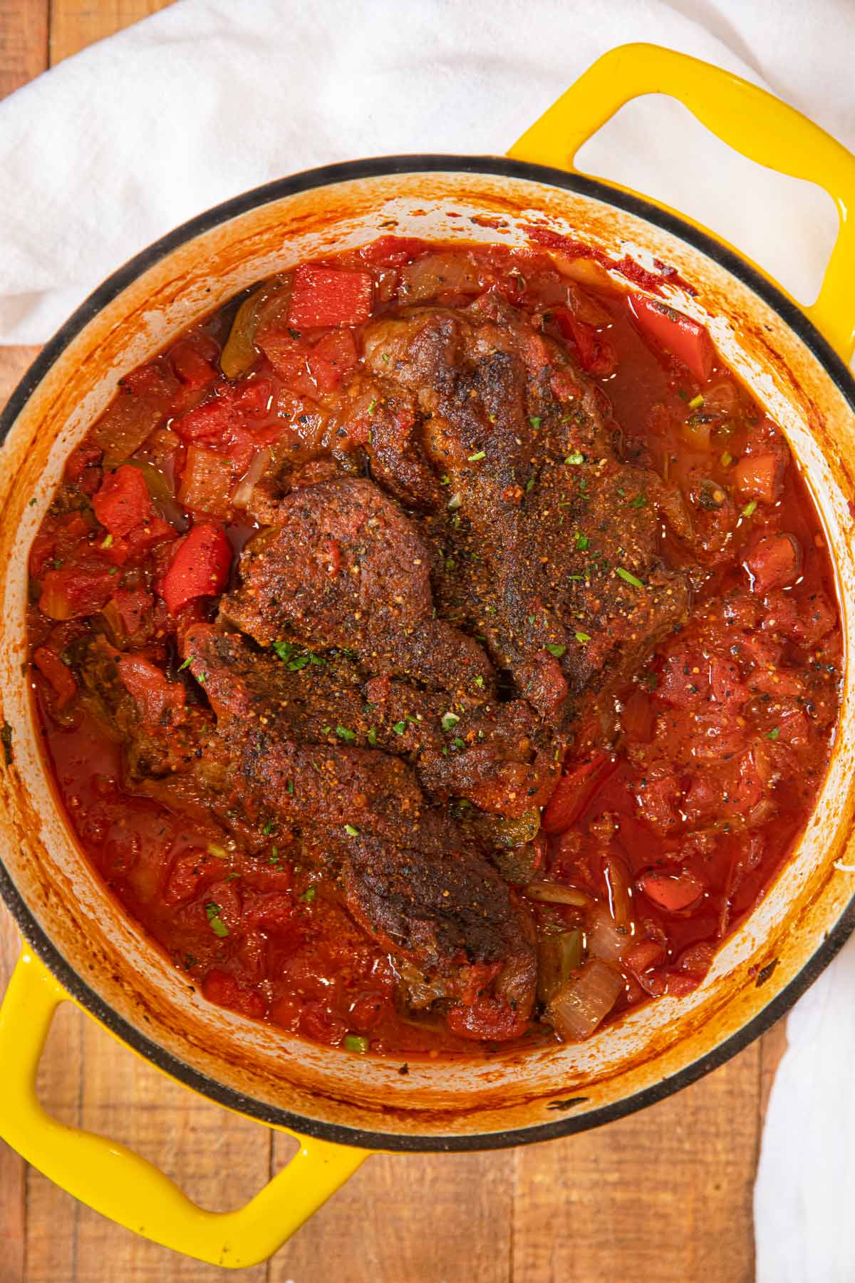 Mexican Pot Roast in yellow dutch oven