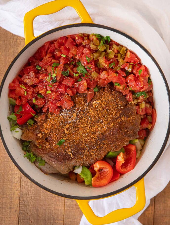 Mexican Pot Roast Ingredients in Dutch Oven