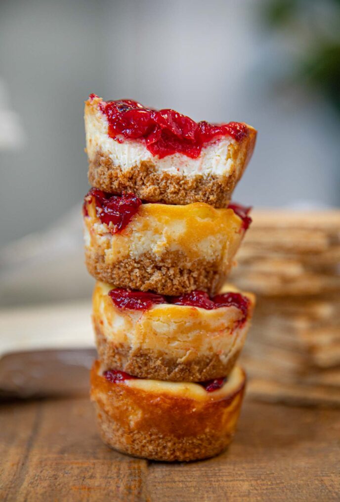 Stack of Mini Cherry Cheesecakes