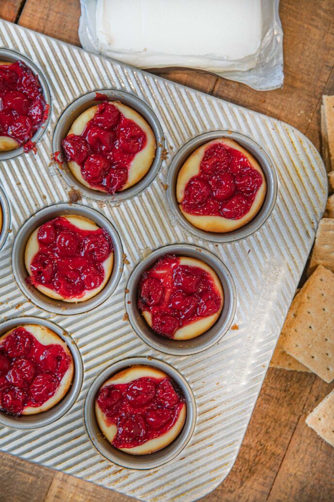 Cherry Cheesecakes in muffin tin