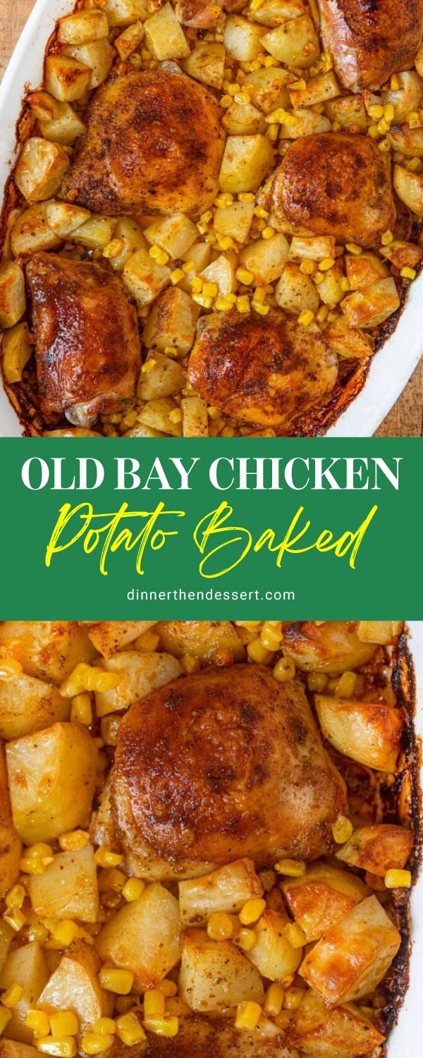 Collage of chicken bake with title at the center