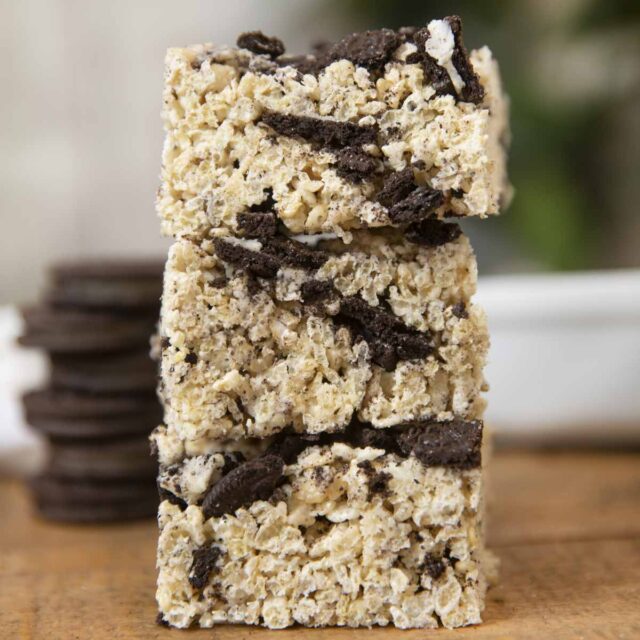 Oreo Rice Krispies Treats in stack