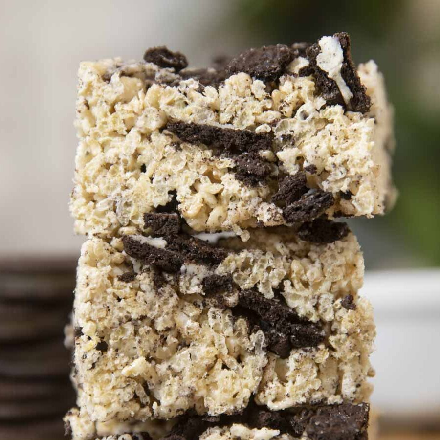 Oreo Rice Krispies Treats in stack