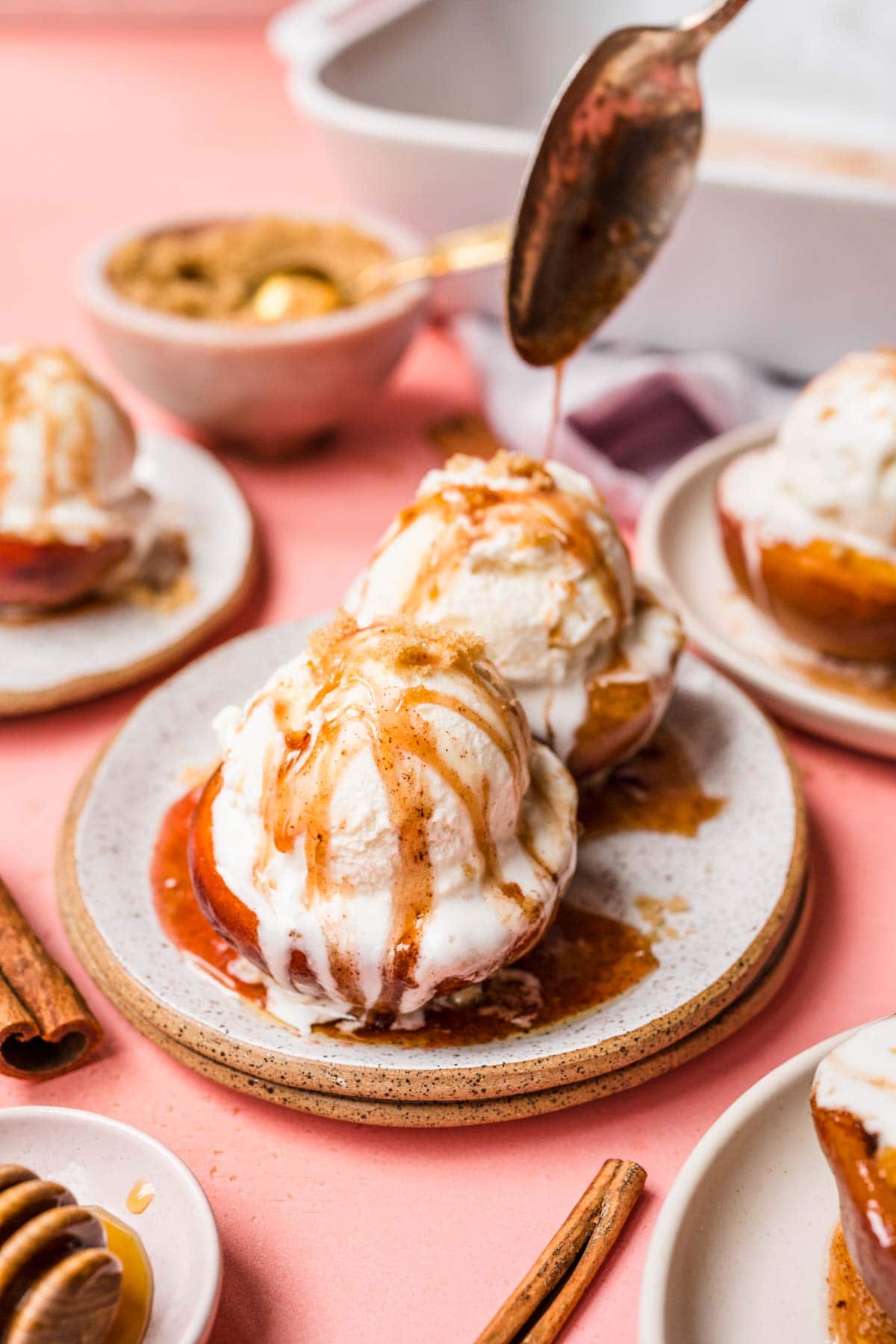 Peaches and Cream on serving plate with drizzle