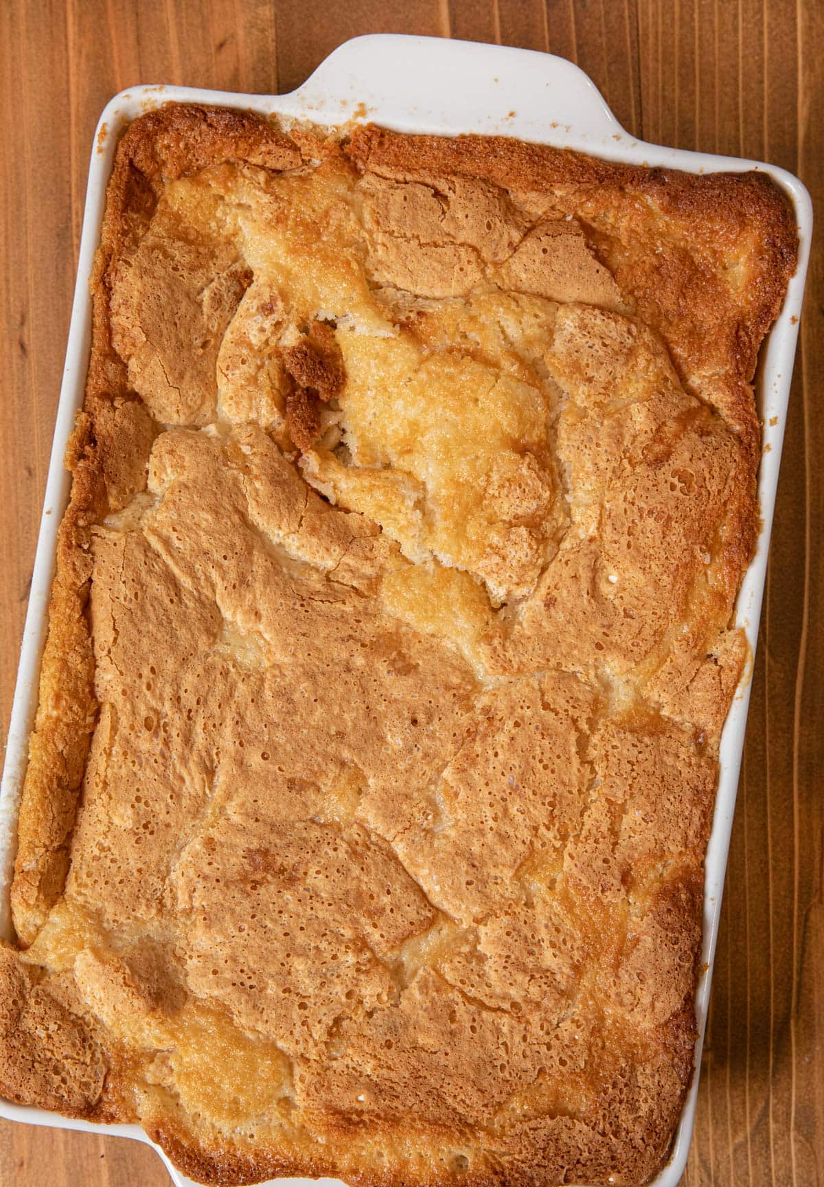 Peaches and Cream Cobbler in baking dish