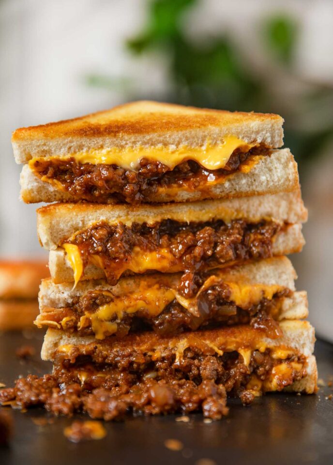 Sloppy Joe Grilled Cheese in a stack