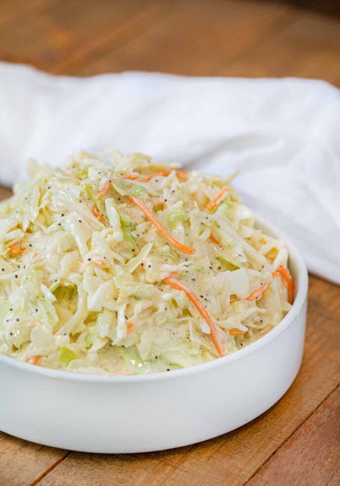 Sweet Coleslaw in white bowl