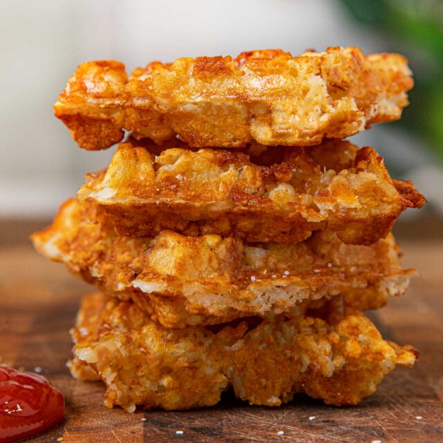 Tater Tot Waffles in a stack
