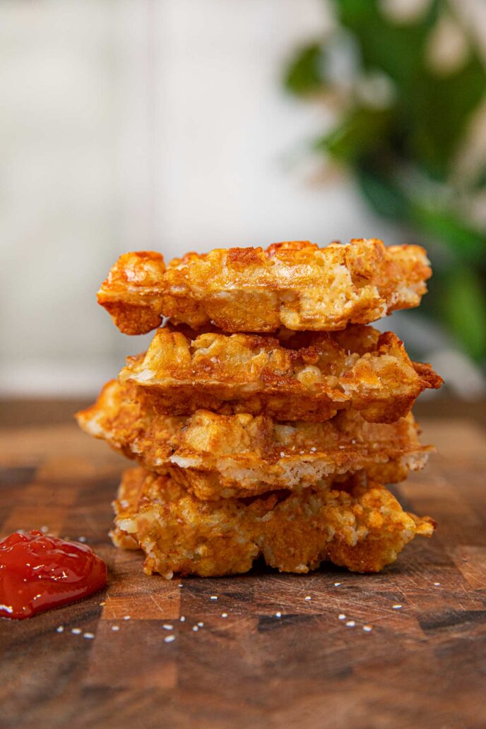 Tater Tot Waffles on cutting board