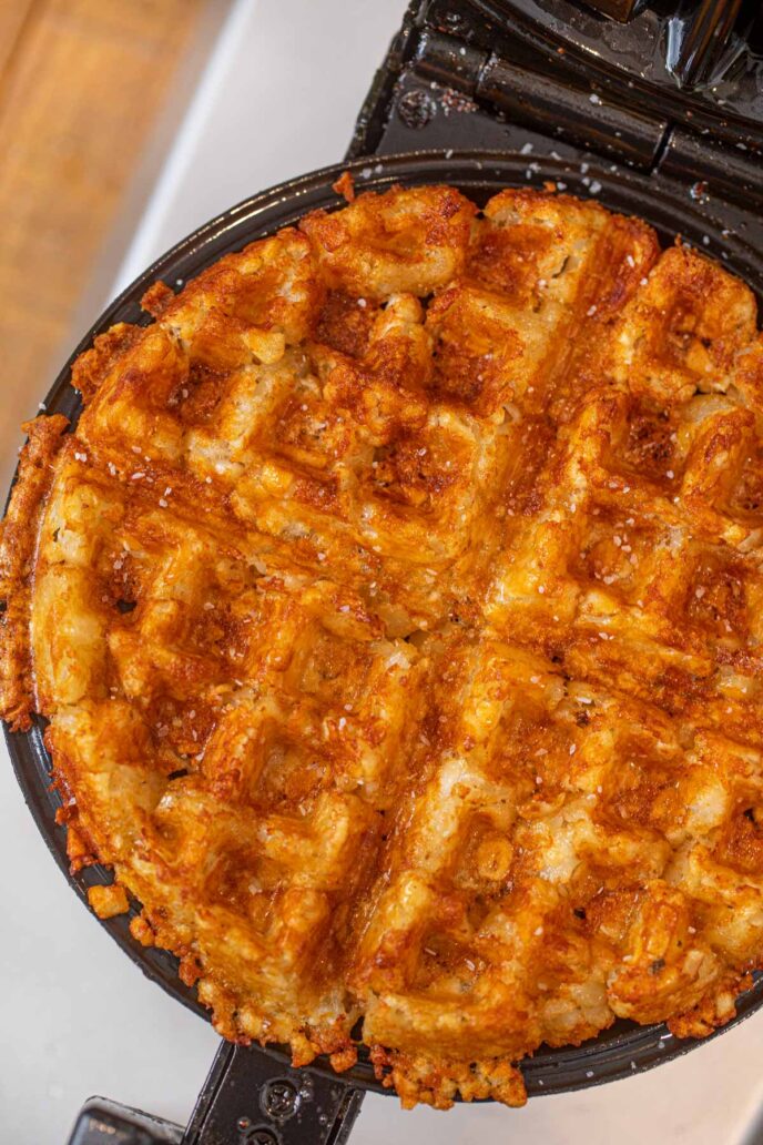 Tater Tot Waffles in belgian waffle maker